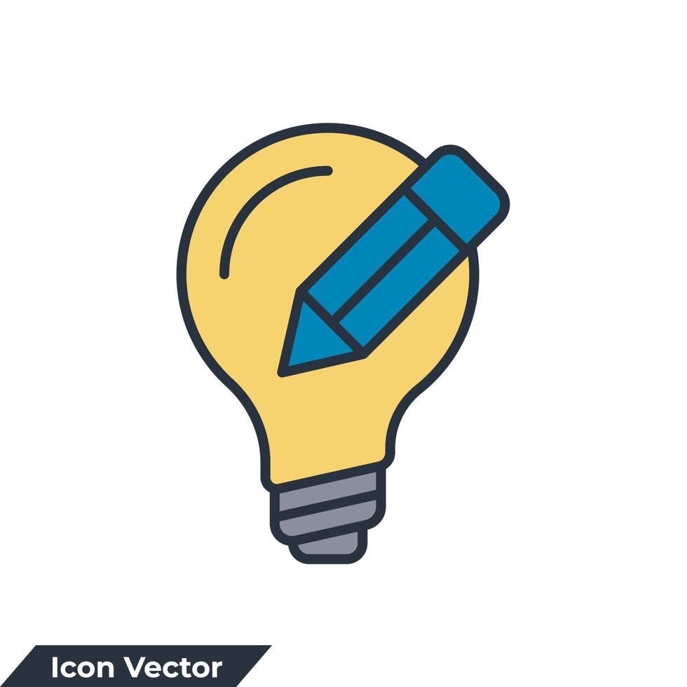 Ilustración de vector de logotipo de icono de bombilla y lápiz. plantilla de símbolo de innovación para la colección de diseño gráfico y web