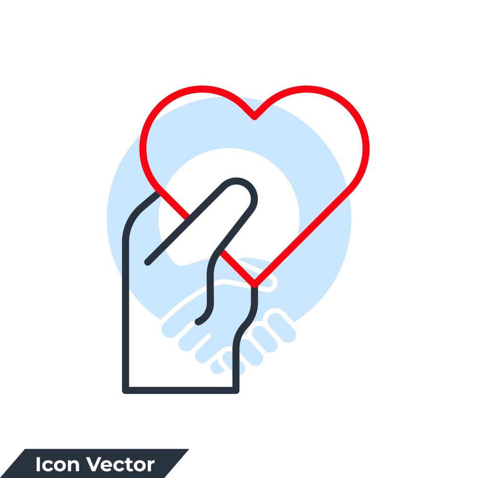 help icon logo vector illustration. Heart in hand symbol template for graphic and web design collection