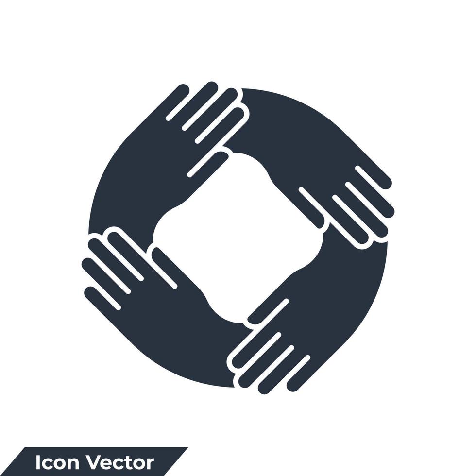 four hands holding together for wrist icon logo vector illustration. teamwork symbol template for graphic and web design collection