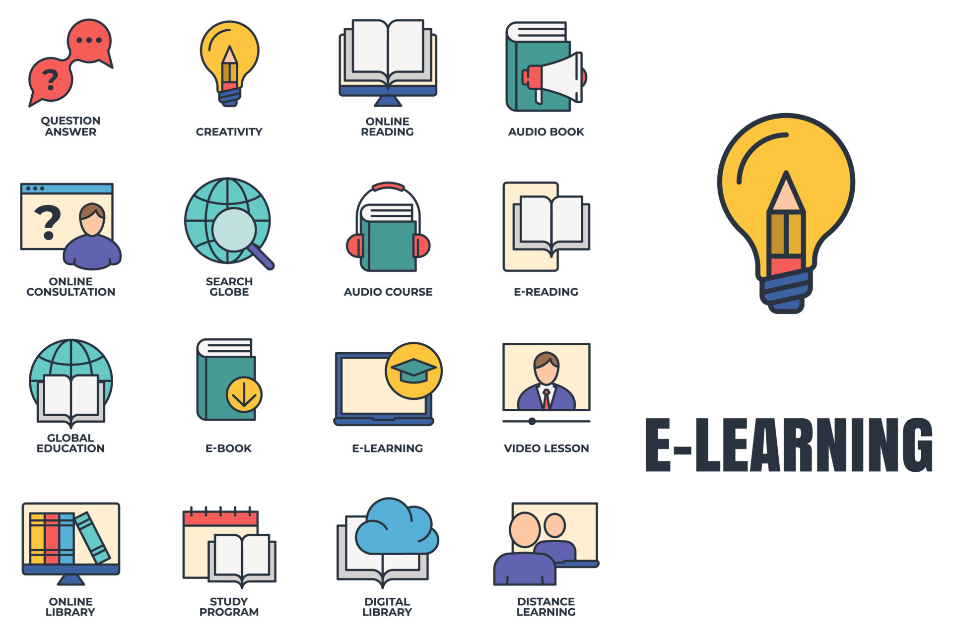 Set of Elearning, online education icon logo vector illustration