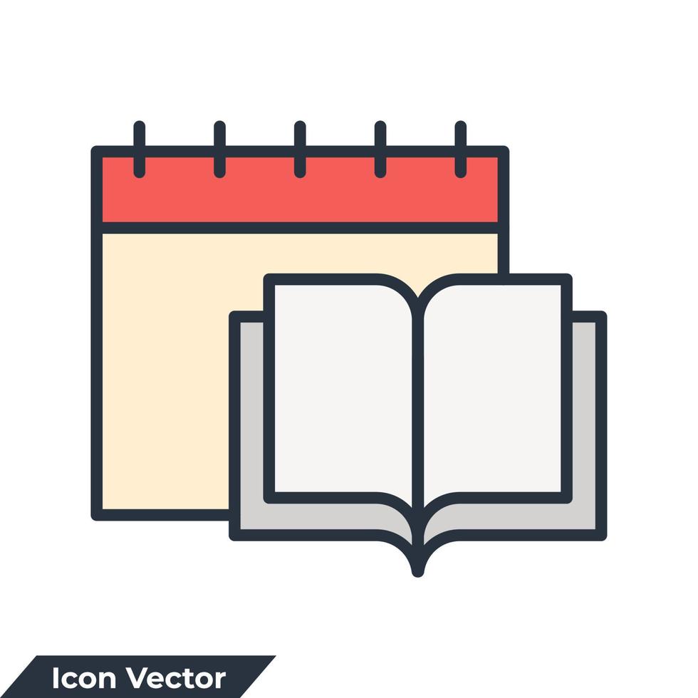 ilustración de vector de logotipo de icono de calendario. calendario del programa de estudio y plantilla de símbolo de libro para la colección de diseño gráfico y web