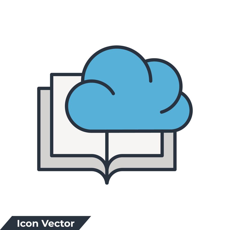 el libro está en la ilustración del vector del logotipo del icono de la nube. nube de biblioteca. plantilla de símbolo de biblioteca digital para colección de diseño gráfico y web