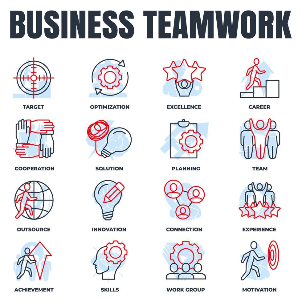 Set of Business teamwork icon logo vector illustration. cooperation, skills, optimization, experience, target, achievement, career and more pack symbol template for graphic and web design collection