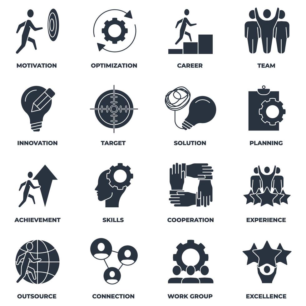 Set of Business teamwork icon logo vector illustration. cooperation, skills, optimization, experience, target, achievement, career and more pack symbol template for graphic and web design collection