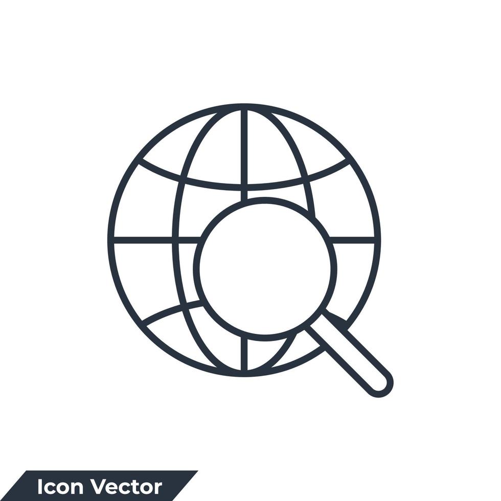 Magnify globe icon logo vector illustration. search globe symbol template for graphic and web design collection