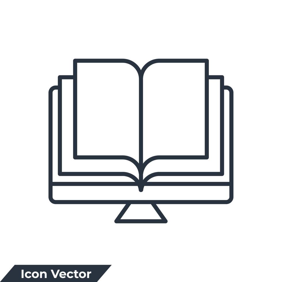 lea el libro en línea en la ilustración del vector del logotipo del icono de la pantalla. plantilla de símbolo de lectura en línea para la colección de diseño gráfico y web