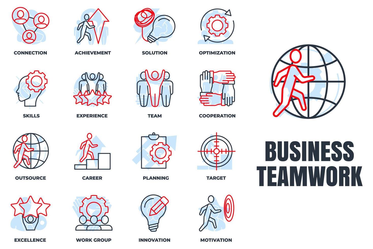 Set of Business teamwork icon logo vector illustration. cooperation, skills, optimization, experience, target, achievement, career and more pack symbol template for graphic and web design collection