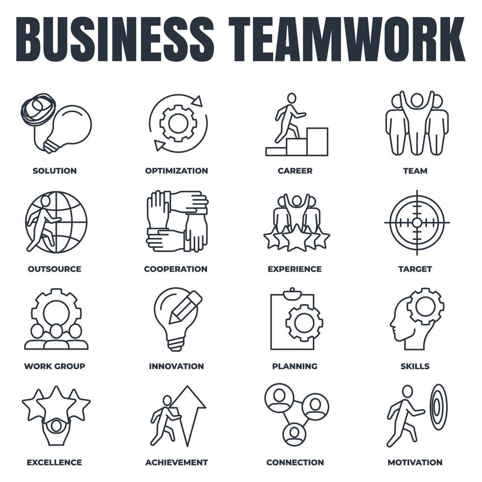 Set of Business teamwork icon logo vector illustration. cooperation, skills, optimization, experience, target, achievement, career and more pack symbol template for graphic and web design collection