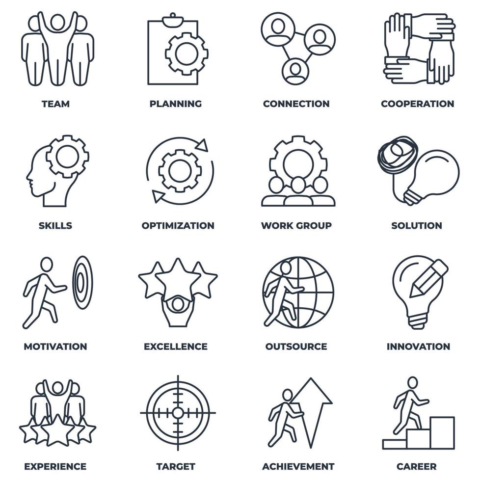 Set of Business teamwork icon logo vector illustration. cooperation, skills, optimization, experience, target, achievement, career and more pack symbol template for graphic and web design collection