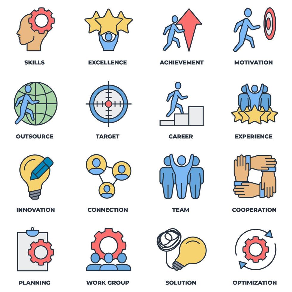 Set of Business teamwork icon logo vector illustration. cooperation, skills, optimization, experience, target, achievement, career and more pack symbol template for graphic and web design collection
