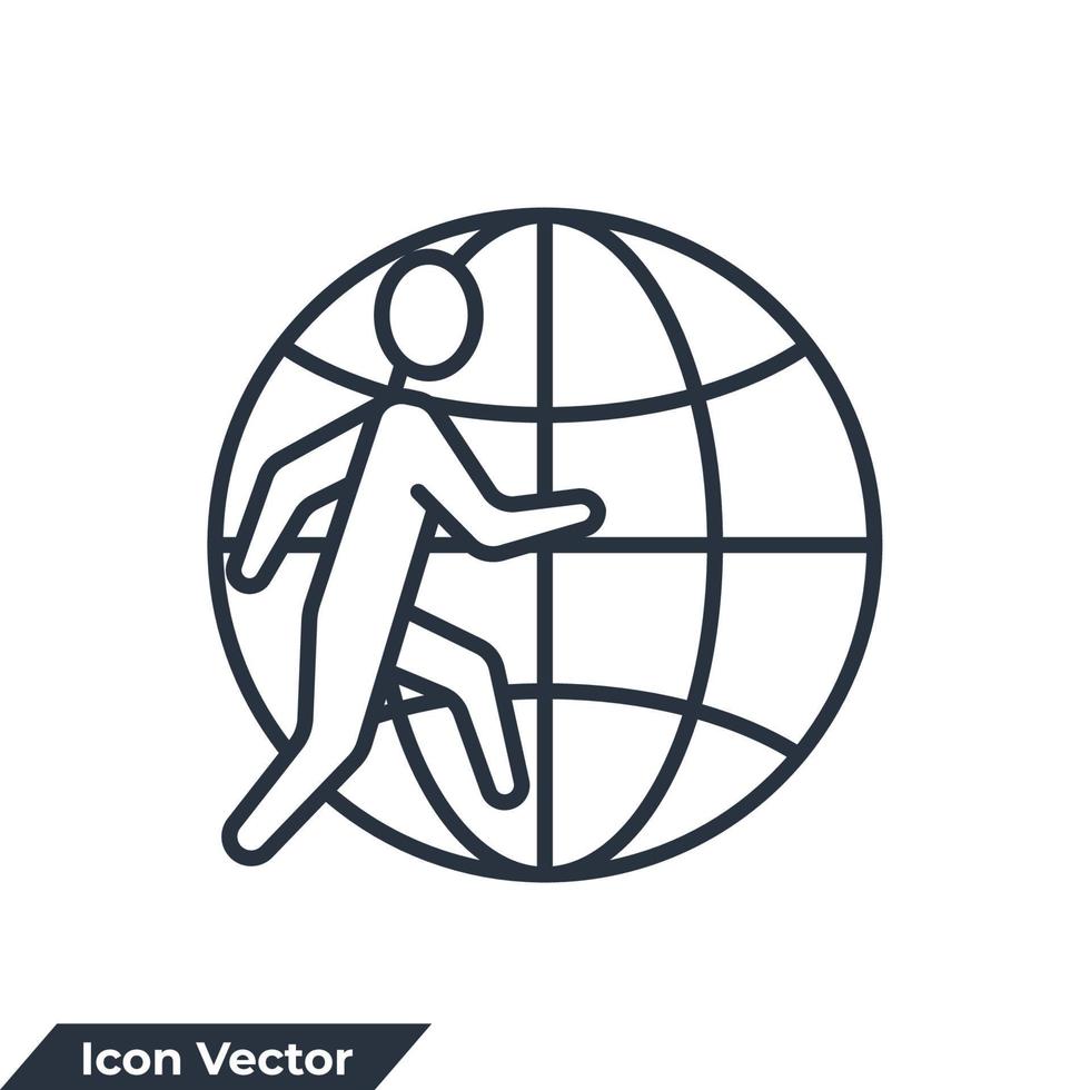 outsourcing. people run on globe icon logo vector illustration. outsource symbol template for graphic and web design collection