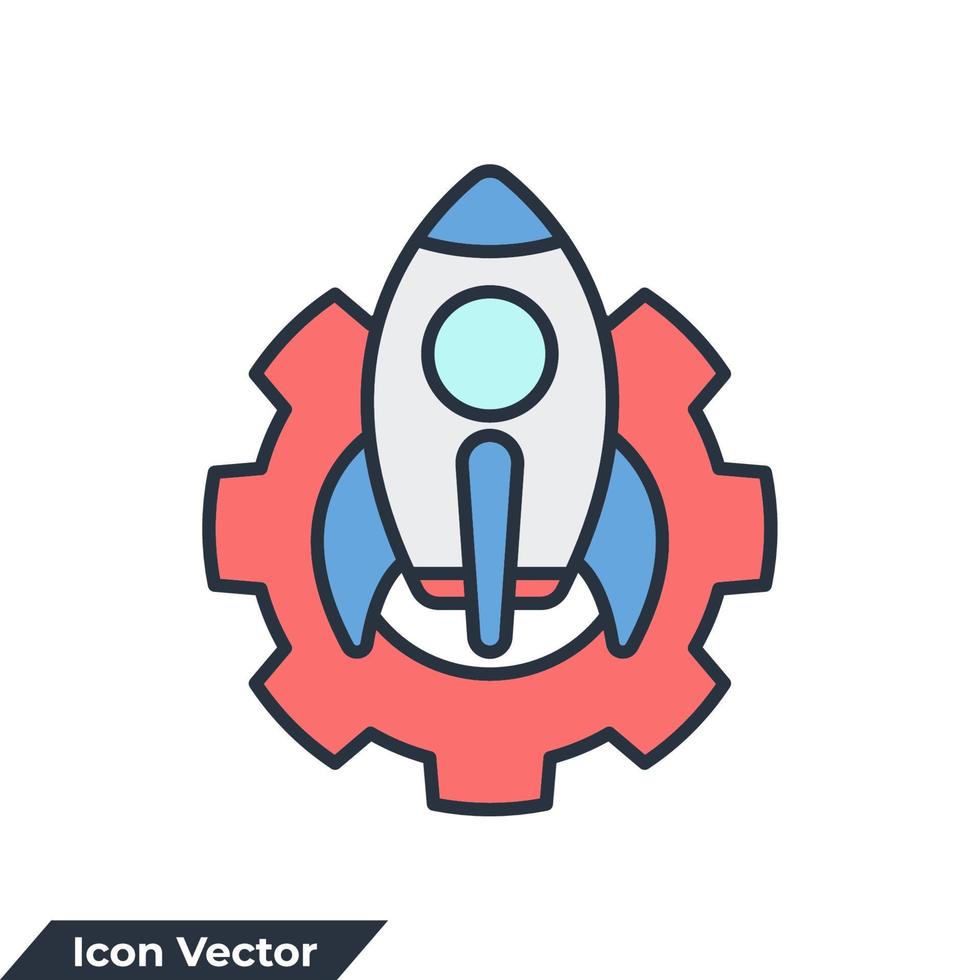 Gear rocket icon logo vector illustration. development symbol template for graphic and web design collection