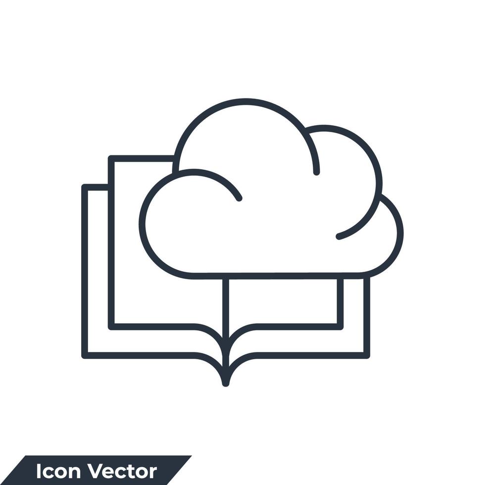 el libro está en la ilustración del vector del logotipo del icono de la nube. nube de biblioteca. plantilla de símbolo de biblioteca digital para colección de diseño gráfico y web