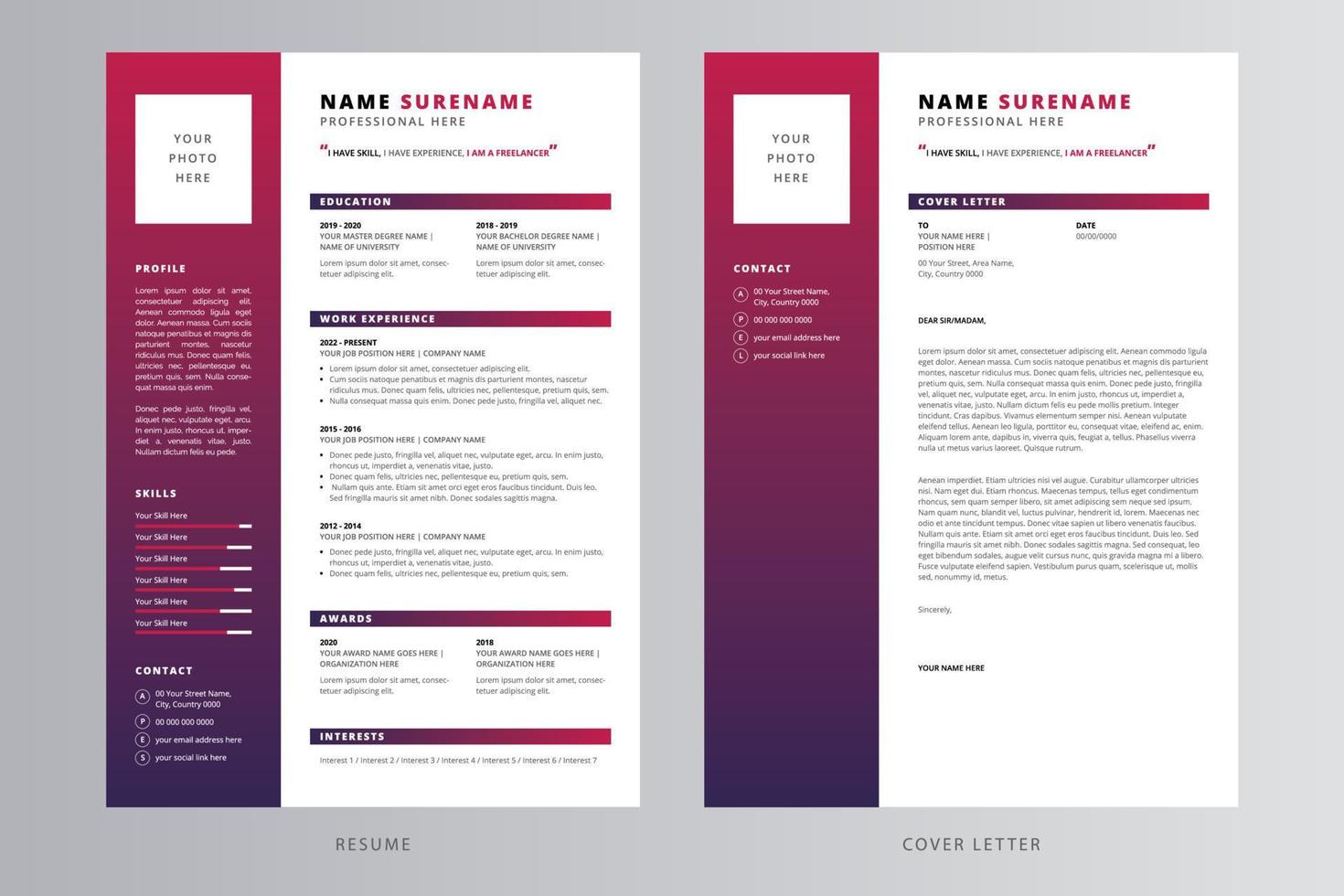 Modern Resume or CV and Cover Letter Template. Free Download vector