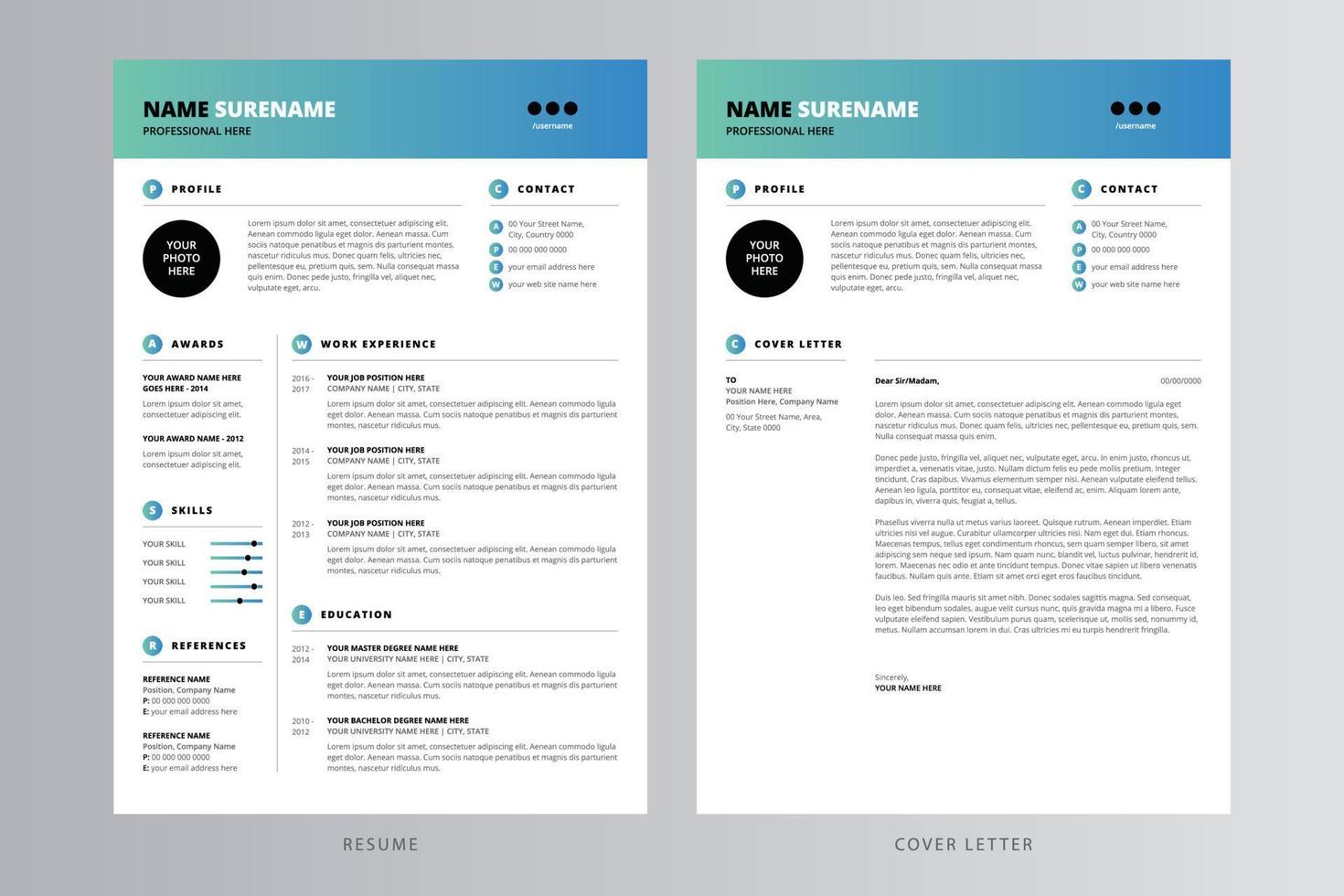 Modern Resume or CV and Cover Letter Template. Free Download vector