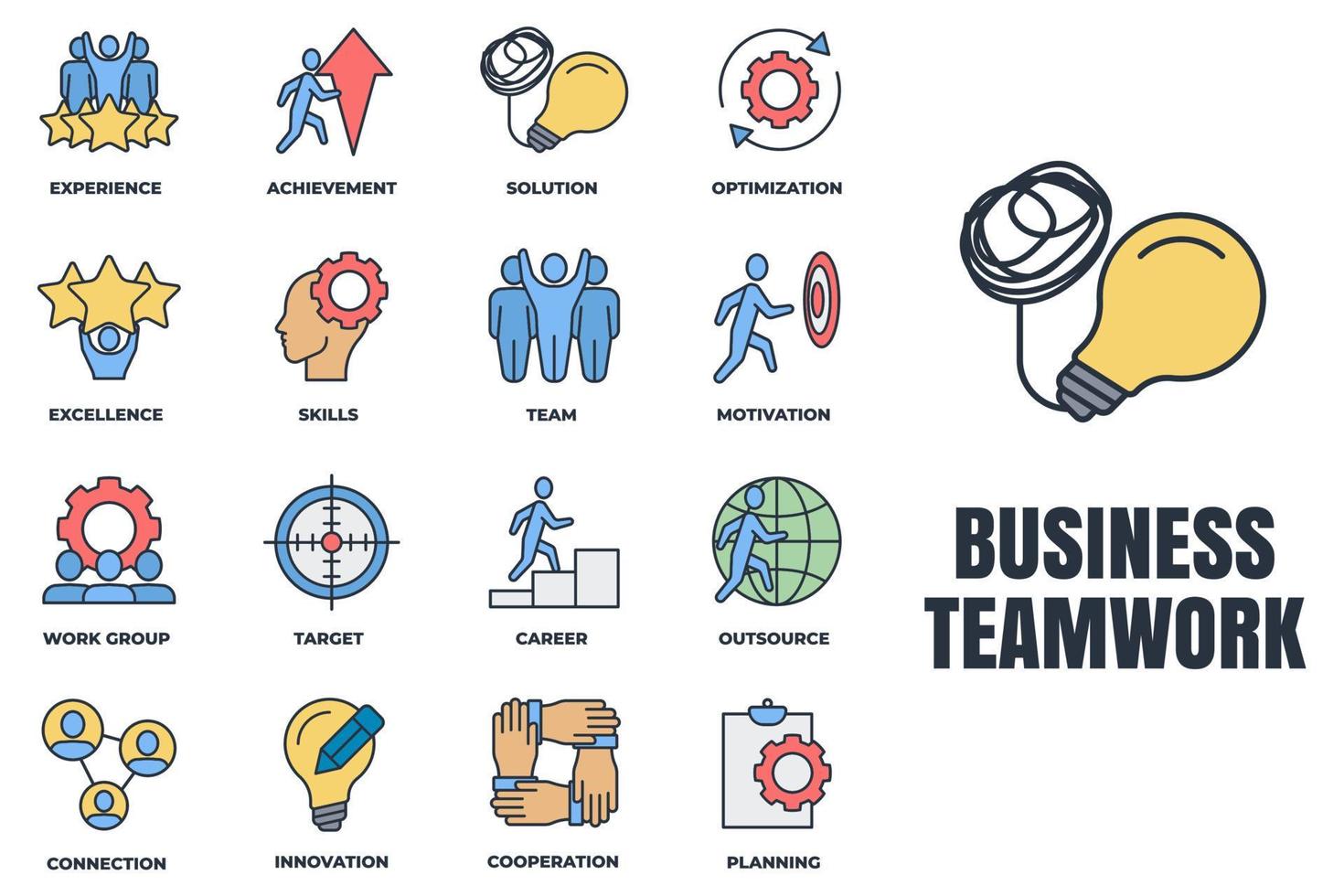 Set of Business teamwork icon logo vector illustration. cooperation, skills, optimization, experience, target, achievement, career and more pack symbol template for graphic and web design collection