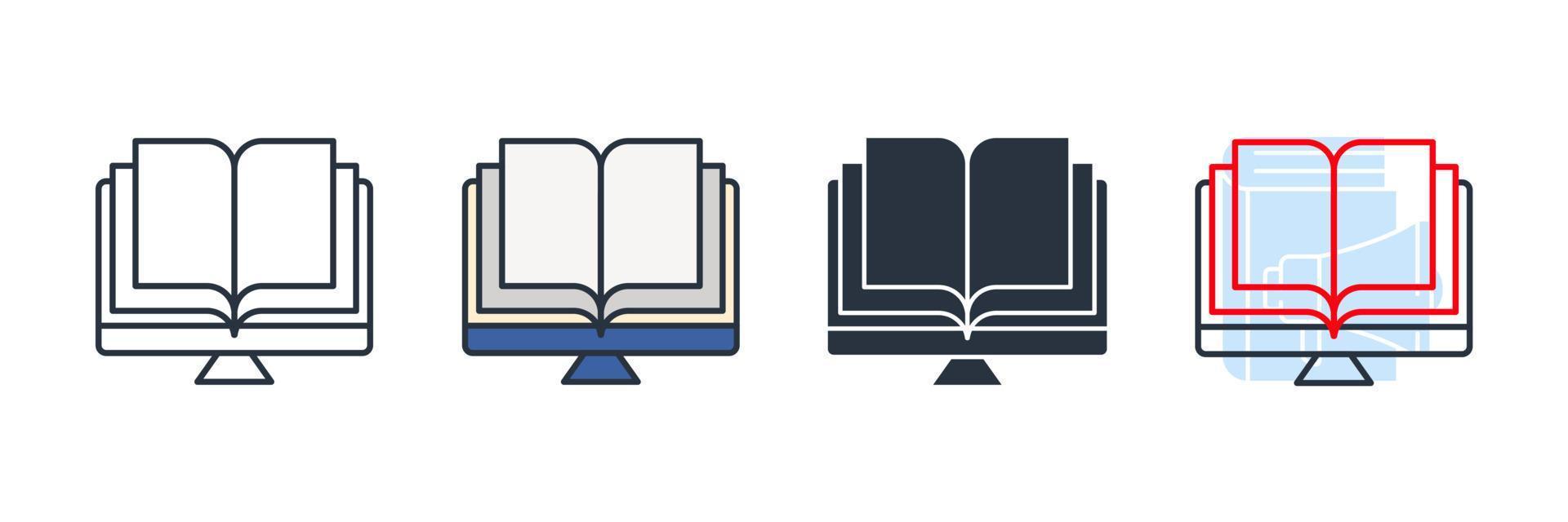 read online book on screen icon logo vector illustration. online reading symbol template for graphic and web design collection