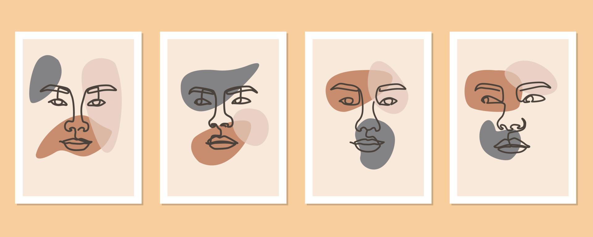 Abstract contemporary line portrait face boho poster template collection vector