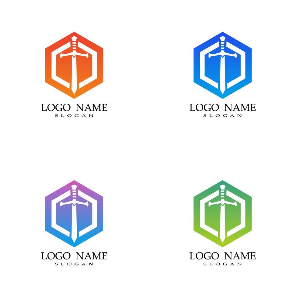 hexagon combination sword logo vector