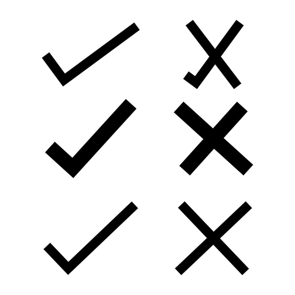 Doodle check mark and cross mark icon set. Tick symbol. checklist signs. vector illustration