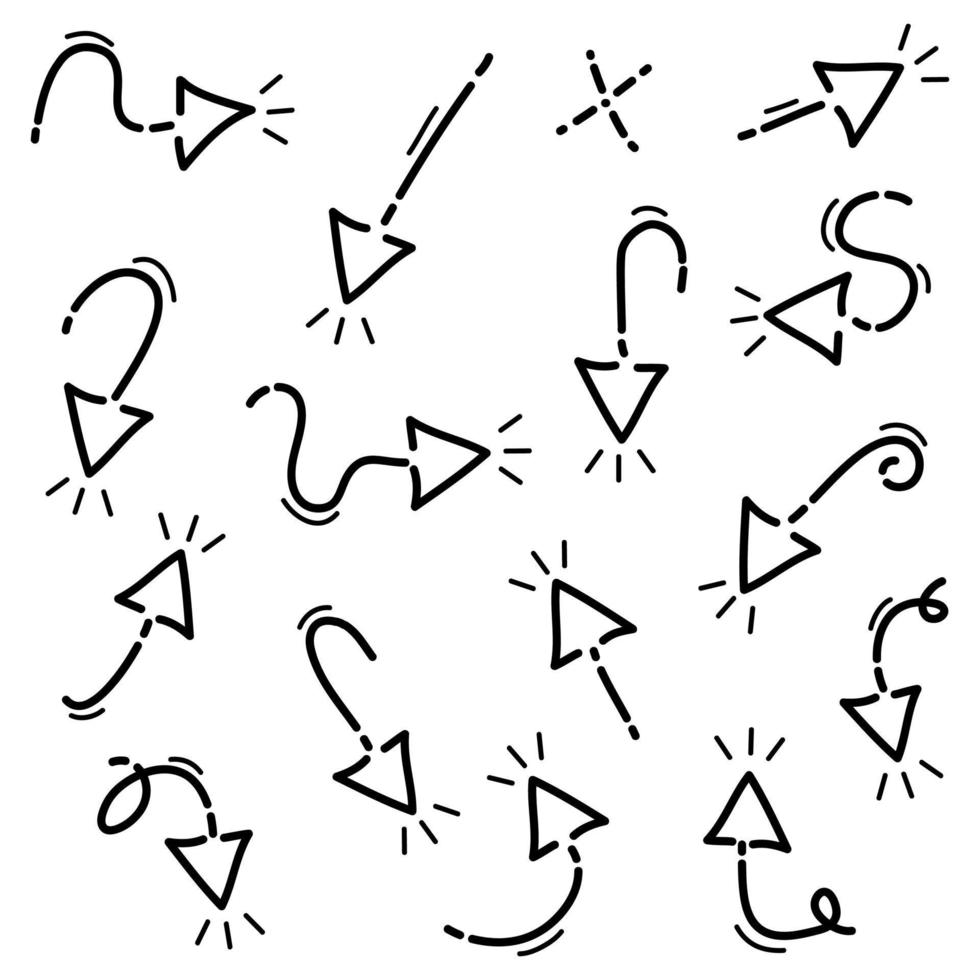 hand drawn Arrows icons Set. arrow icon with various directions. Doodle vector illustration. isolated on a white background.