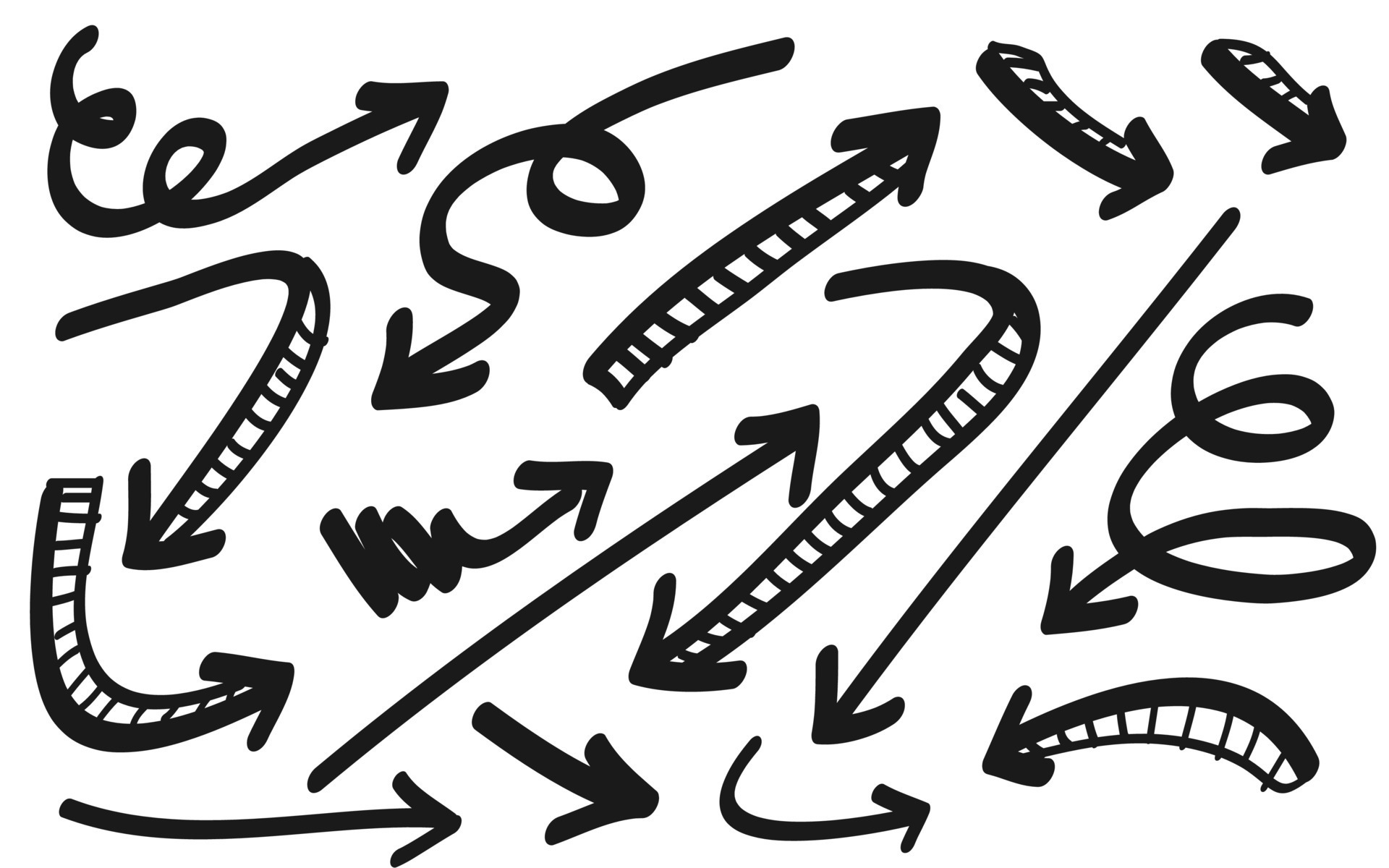 hand drawn Arrows icons Set. arrow icon with various directions. Doodle