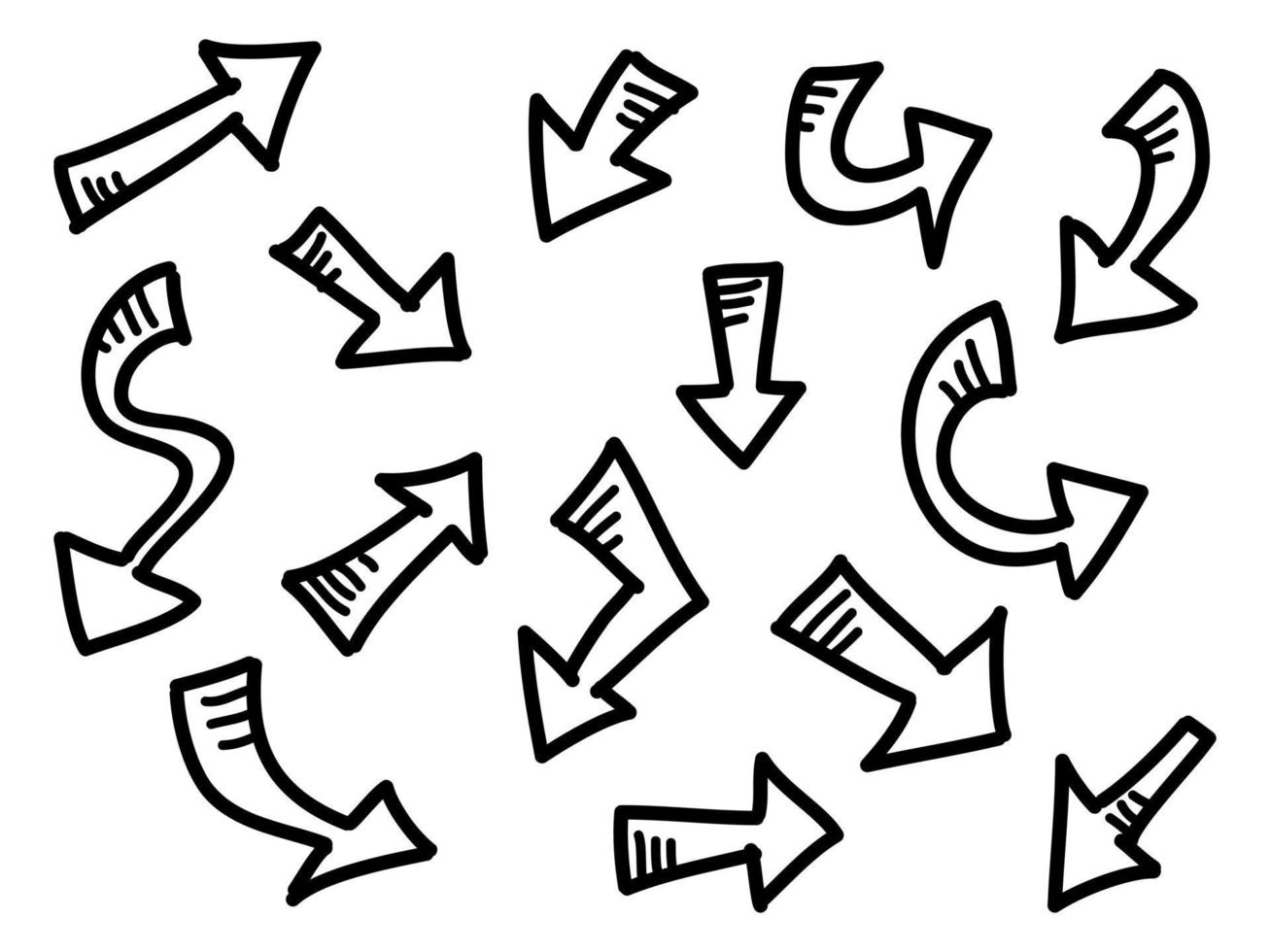 hand drawn Arrows icons Set. arrow icon with various directions. Doodle vector illustration. isolated on a white background.