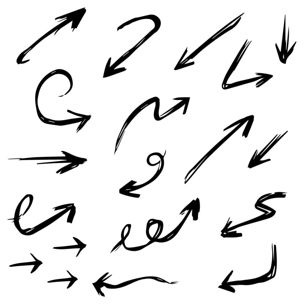 Printhand drawn Arrows icons Set. arrow icon with various directions. Doodle vector illustration. isolated on a white background
