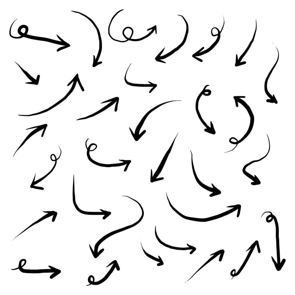 Printhand drawn Arrows icons Set. arrow icon with various directions. Doodle vector illustration. isolated on a white background