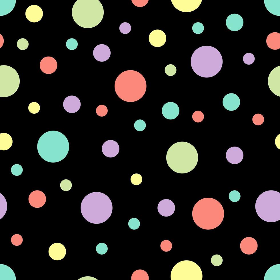 Seamless pattern. Black background with colorful circles . Vector illustration.