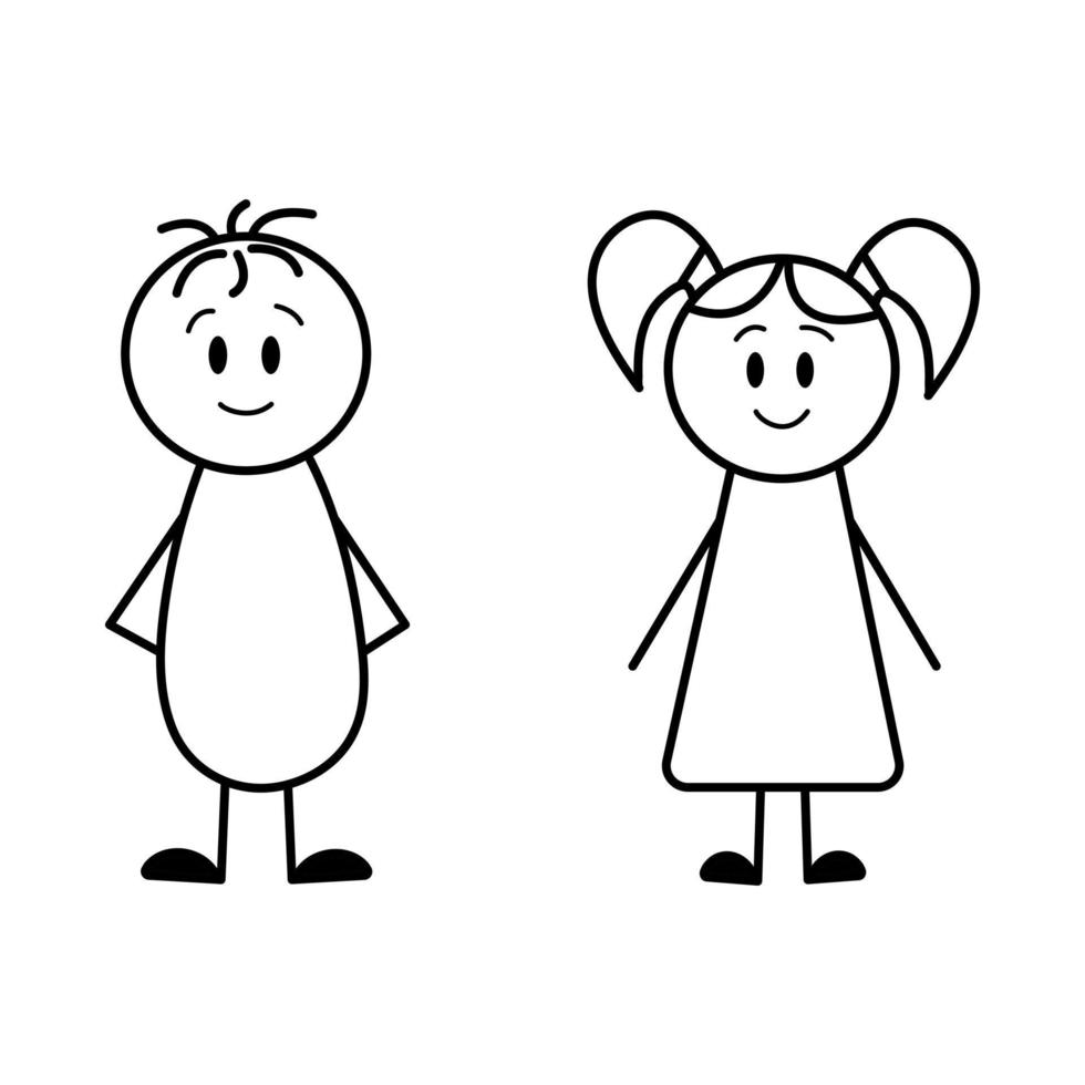 niña y niño . Figura de palo. ilustración vectorial vector