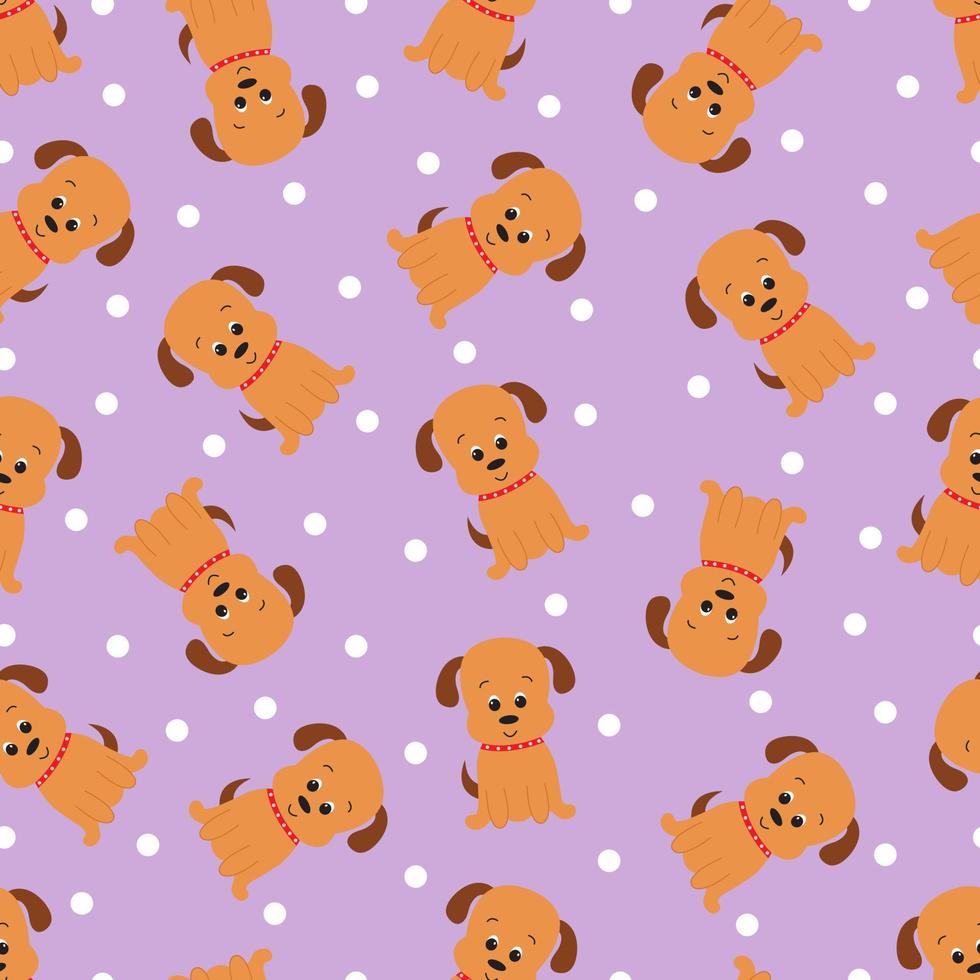 Seamless pattern with cute cartoon dog. Vector illustration.