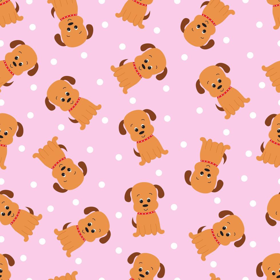 Seamless pattern with cute cartoon dog. Vector illustration.