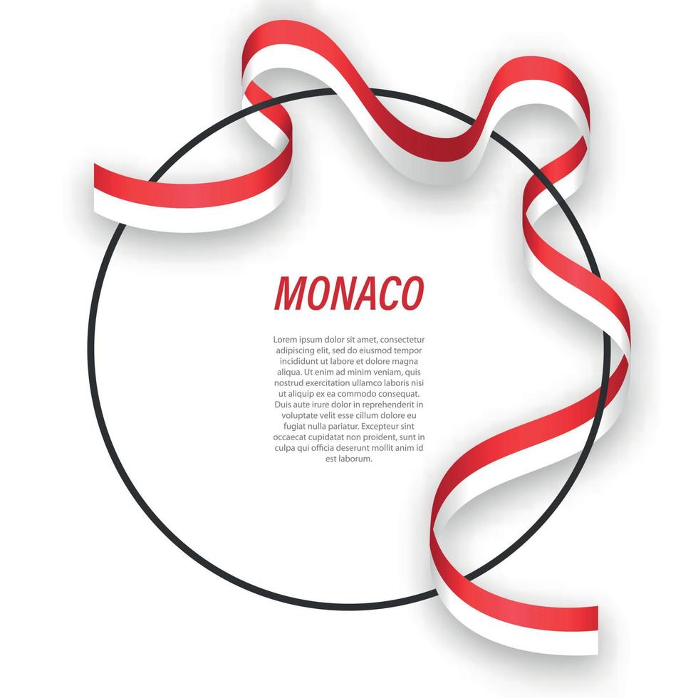 Waving ribbon flag of Monaco on circle frame. Template for indep vector