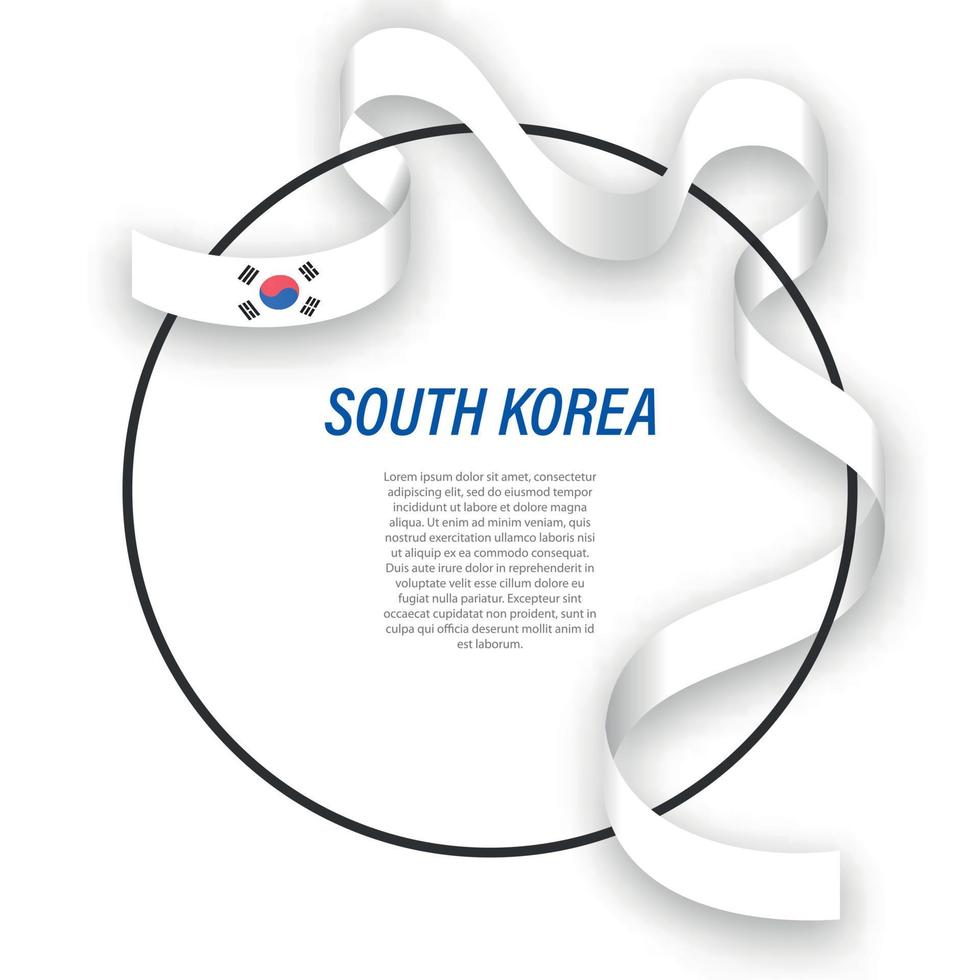 Waving ribbon flag of South Korea on circle frame. Template for vector