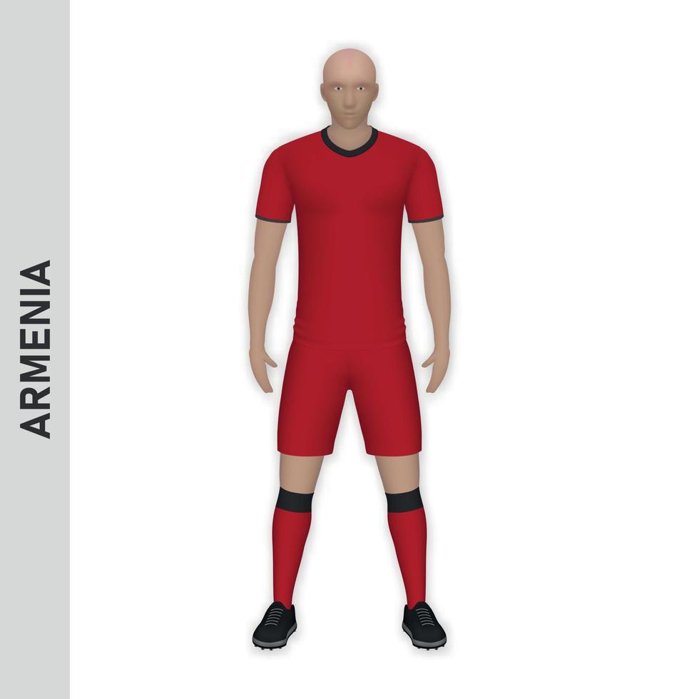 Maqueta de jugador de fútbol realista en 3d. kit de equipo de fútbol de armenia tem vector