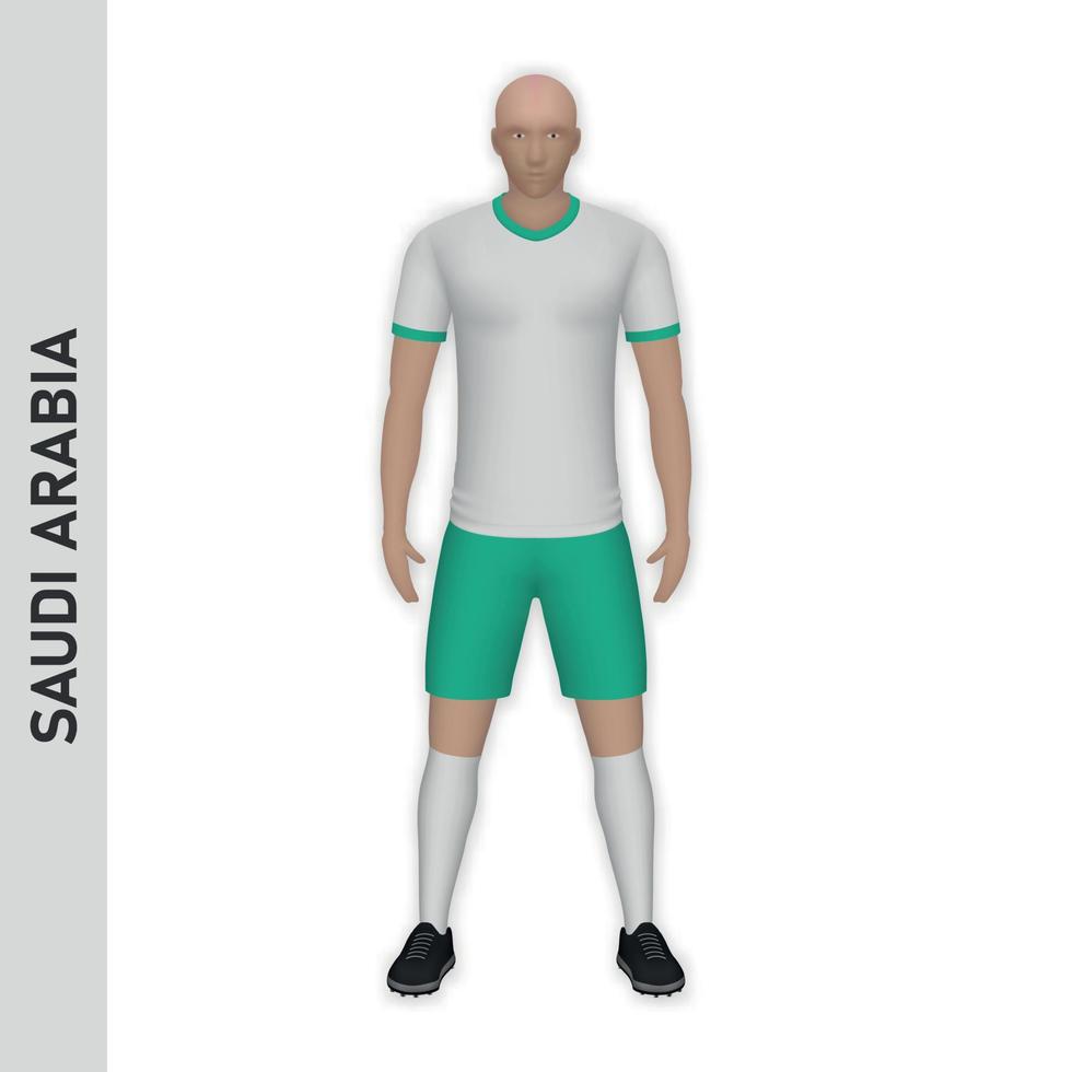 Maqueta de jugador de fútbol realista en 3d. equipo de fútbol de arabia saudita ki vector