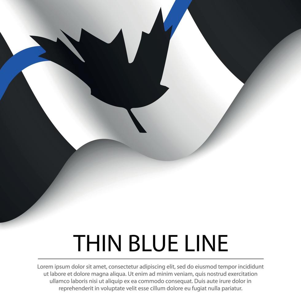 Waving flag of Canada Thin blue line on white background. Banner vector