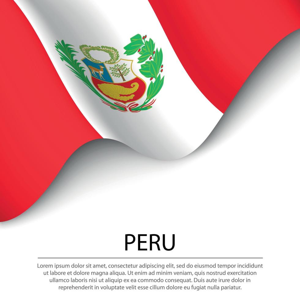 ondeando la bandera de Perú sobre fondo blanco. pancarta o plantilla de cinta vector