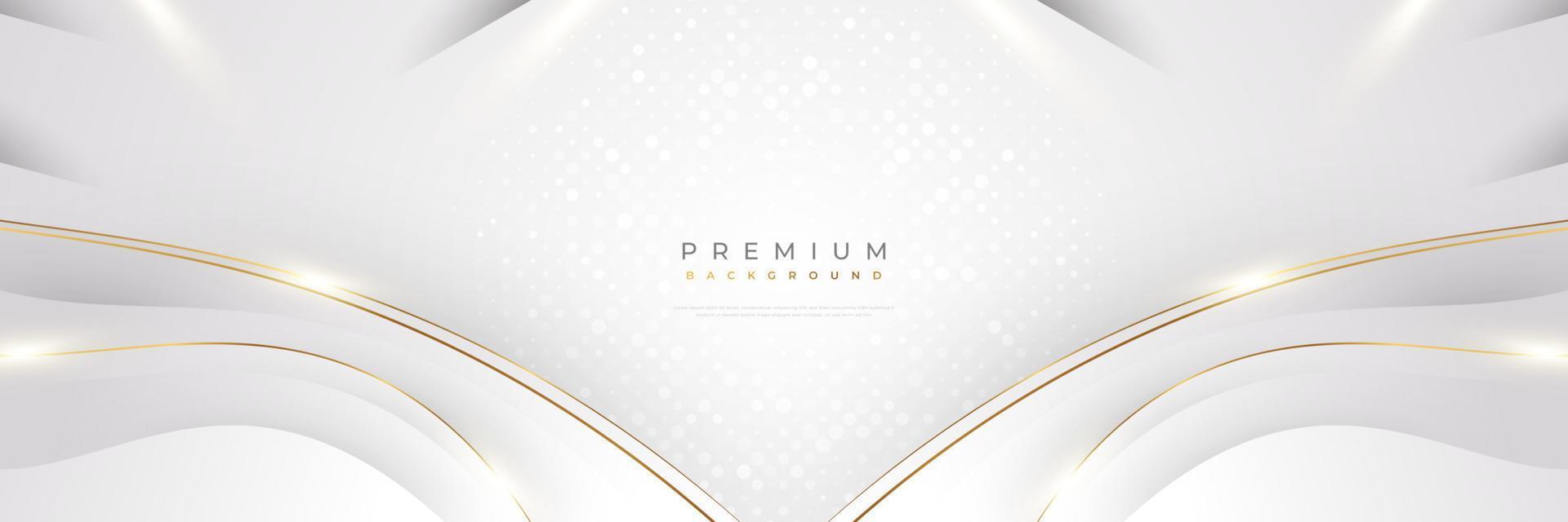 fondo blanco y dorado de lujo con líneas doradas y estilo de corte de papel. fondo gris y dorado de primera calidad para el diseño de premios, nominaciones, ceremonias, invitaciones formales o certificados vector
