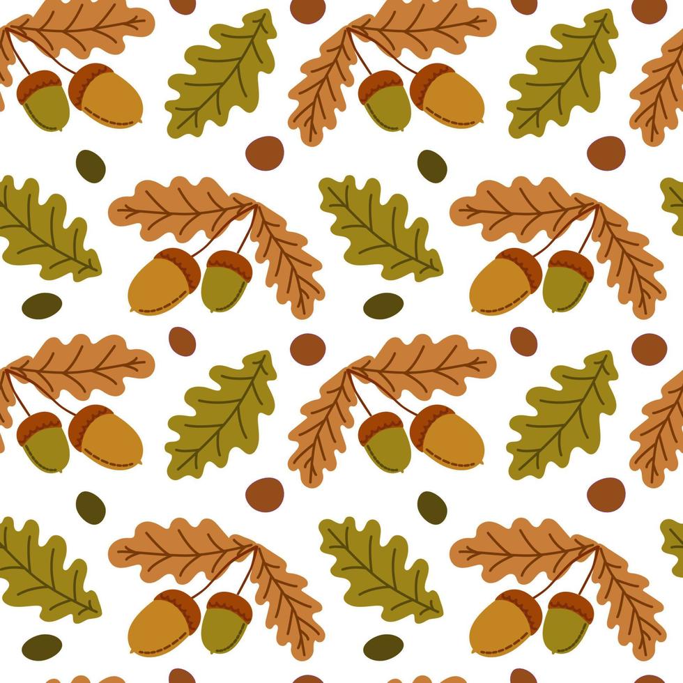 Seamless pattern with acorns and autumn oak leaves. Perfect for wallpaper, gift paper, pattern fills, web page background, autumn greeting cards. vector