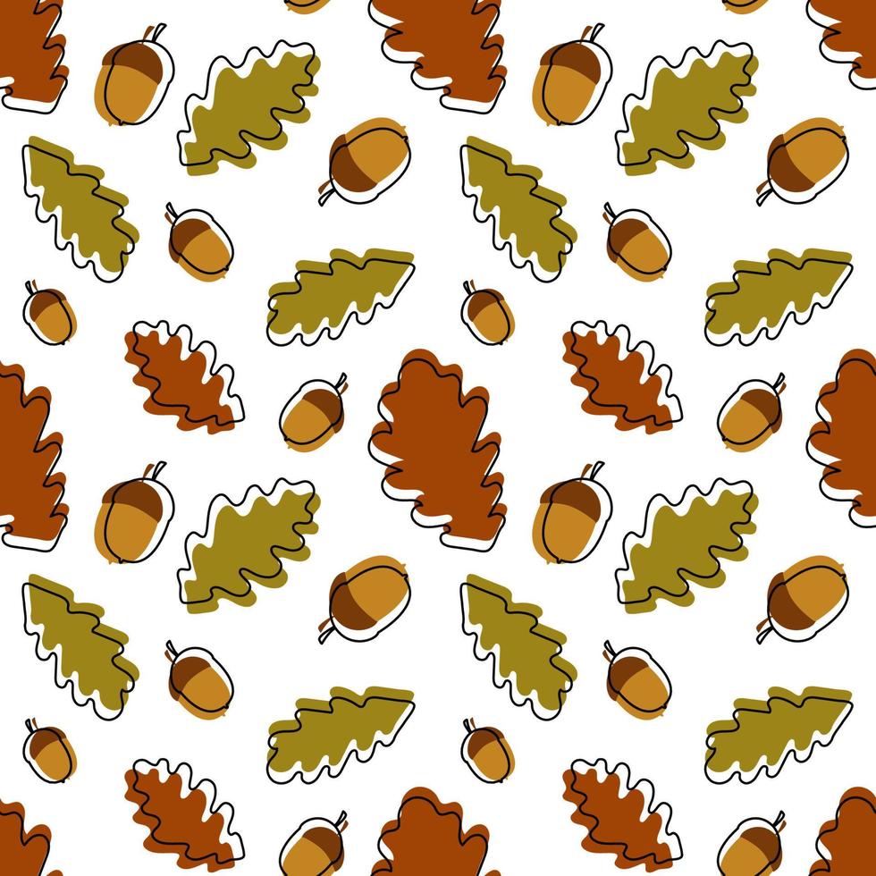 Seamless pattern with acorns and autumn oak leaves. Perfect for wallpaper, gift paper, pattern fills, web page background, autumn greeting cards. vector