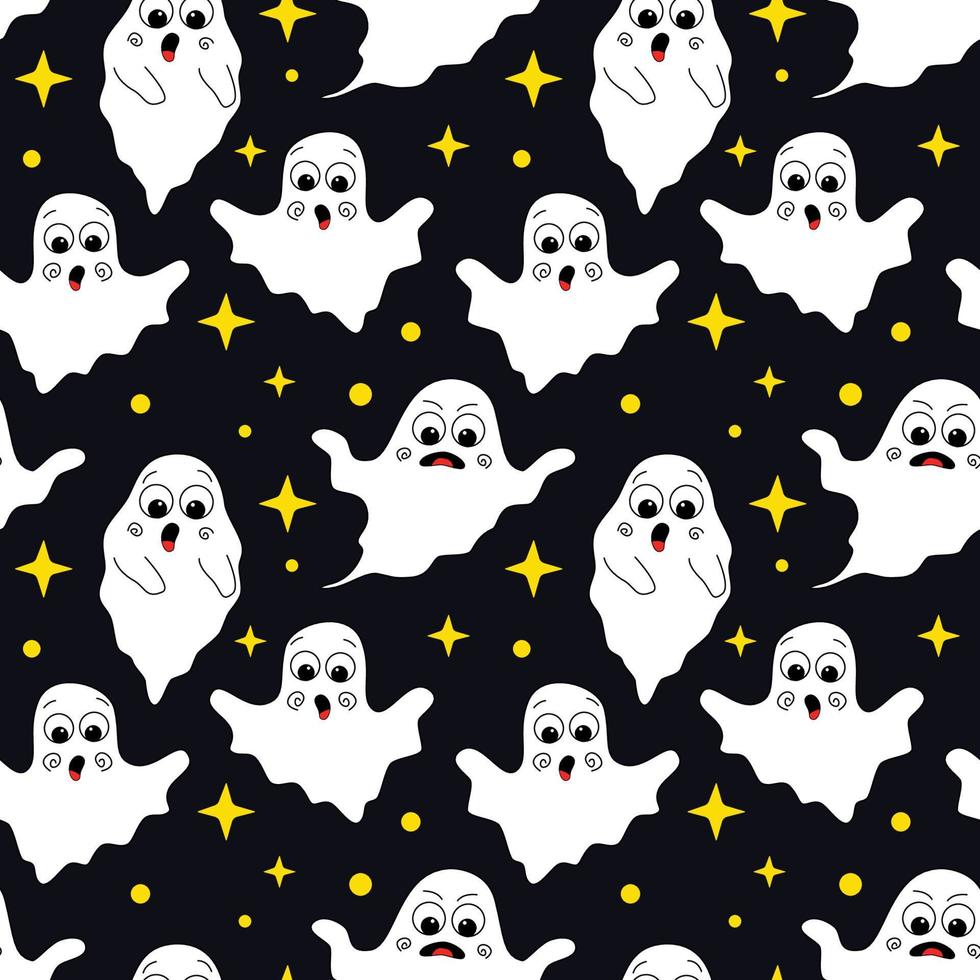 Seamless pattern with cute ghosts. Festive Halloween template, print. Funny phantoms. Ghost, Halloween seamless pattern, flat design vector