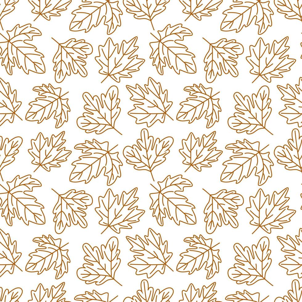 Vector seamless pattern with autumn leaves. black and white doodles. Fall of the leaves.