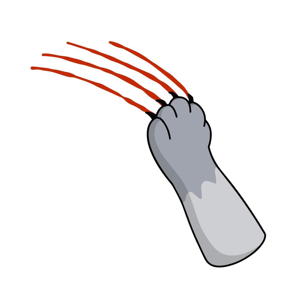 Grey cat foot. Scratch with blood trail. Aggression and injuries. Evil behavior of pet - Cartoon flat illustration vector
