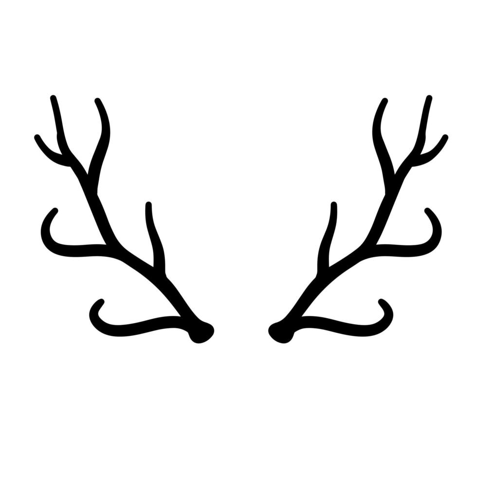 Horn of deer or elk. Hunting trophy. Black and white silhouette of antler. vector