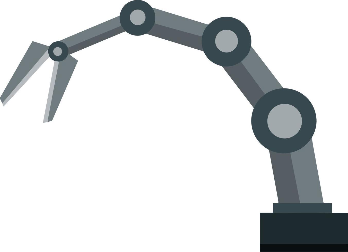 Mechanical robot arm. Element conveyor plant. Automatic capture and the collector. Industrial technical Iron appliance. Cartoon flat illustration vector