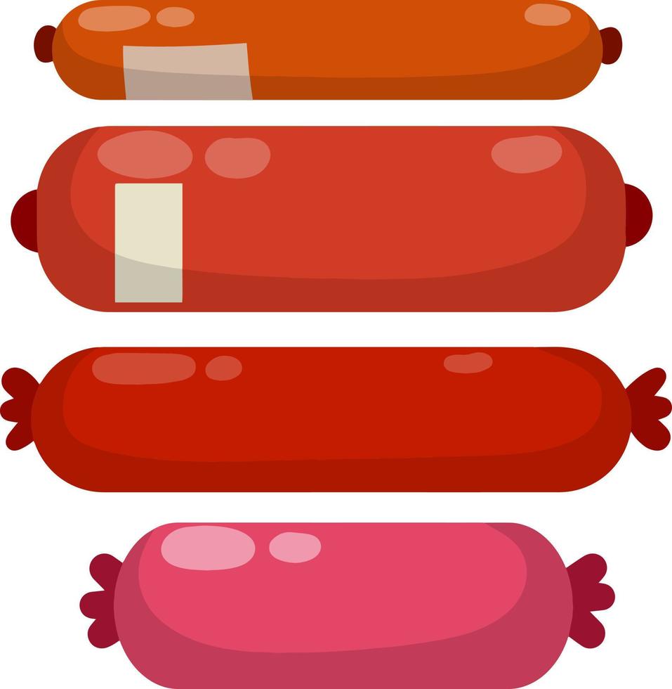 salchichas comida de carne objeto nutriente rojo. cortada la mitad de mortadela para un sándwich. vector