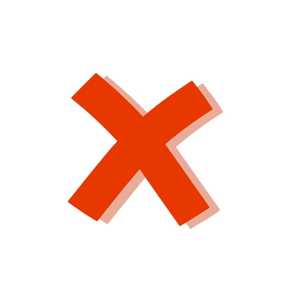 Cross symbol. Blot and ban icon. Against and refusal. Flat cartoon illustration vector