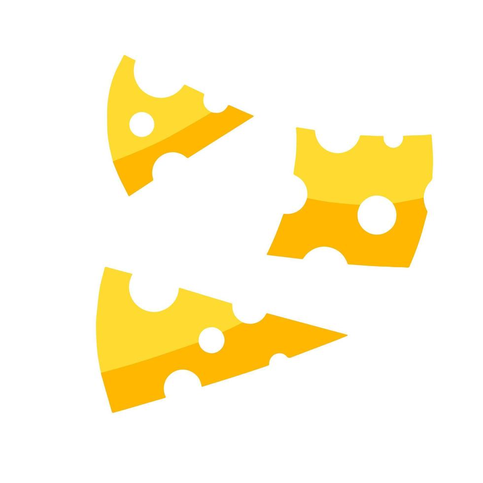 Piece of cheese. Slice food. Roquefort dairy products. Flat cartoon illustration. Yellow triangular ingredient with holes vector